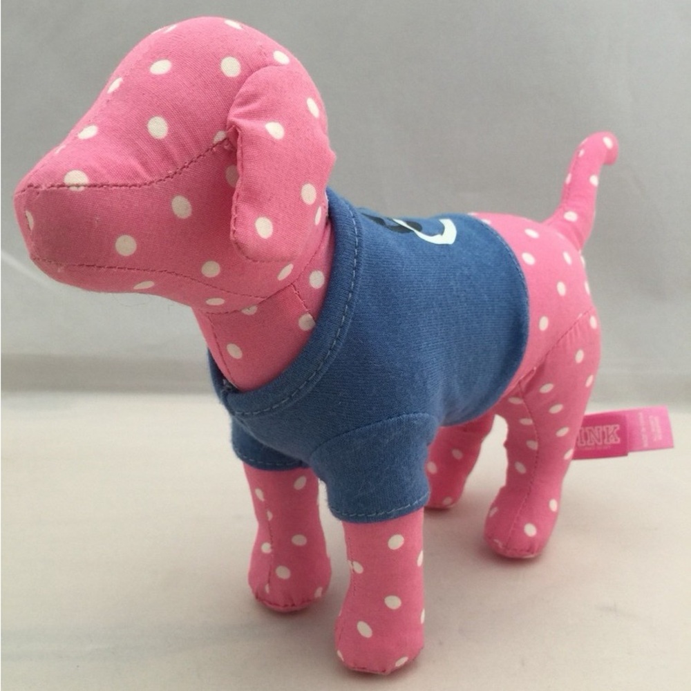 Victoria’s Secret PINK Polka Dot Dog Plush Blue Shirt Y2K Vintage Toy